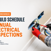 Licensed electrician performing an annual electrical inspection of a residential outlet to improve home safety and prevent electrical problems.