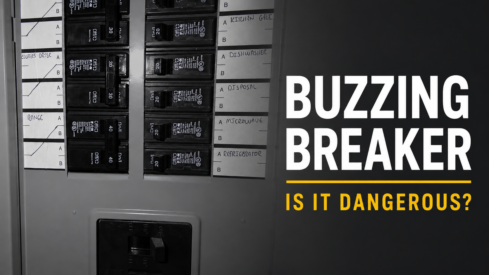 Electrical panel with circuit breakers illustrating a buzzing breaker safety issue in a Seattle-area home.