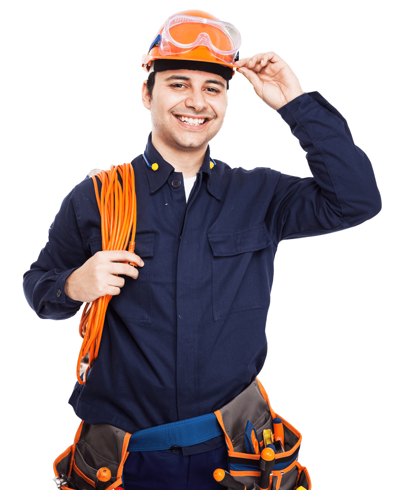 Smiling licensed electrician in Renton holding tools and ready for electrical work