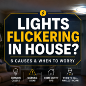 Lights flickering in house with warning signs and common electrical causes explained by a licensed electrician.
