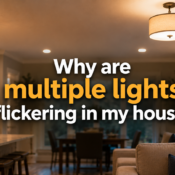 Multiple lights flickering inside a house with ceiling and pendant lights