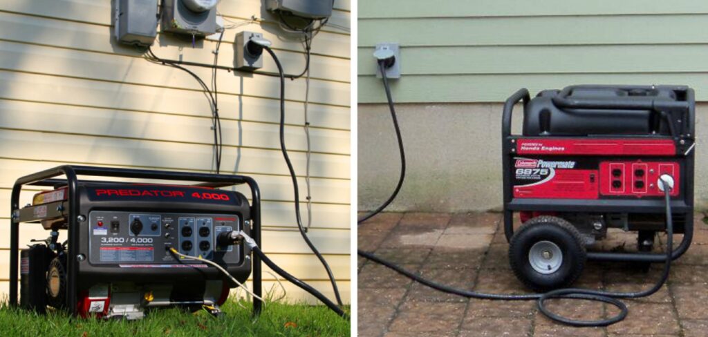 Two portable generators connected to home generator inlet boxes for safe backup power during outages