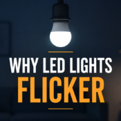Modern LED light bulb illustrating common causes of LED lights flickering in a home.